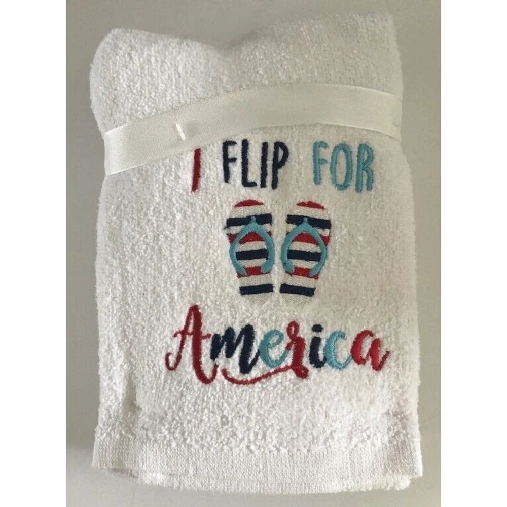 America Embroidered Hand Towels Bathroom July 4th USA Red White Blue Set of 2